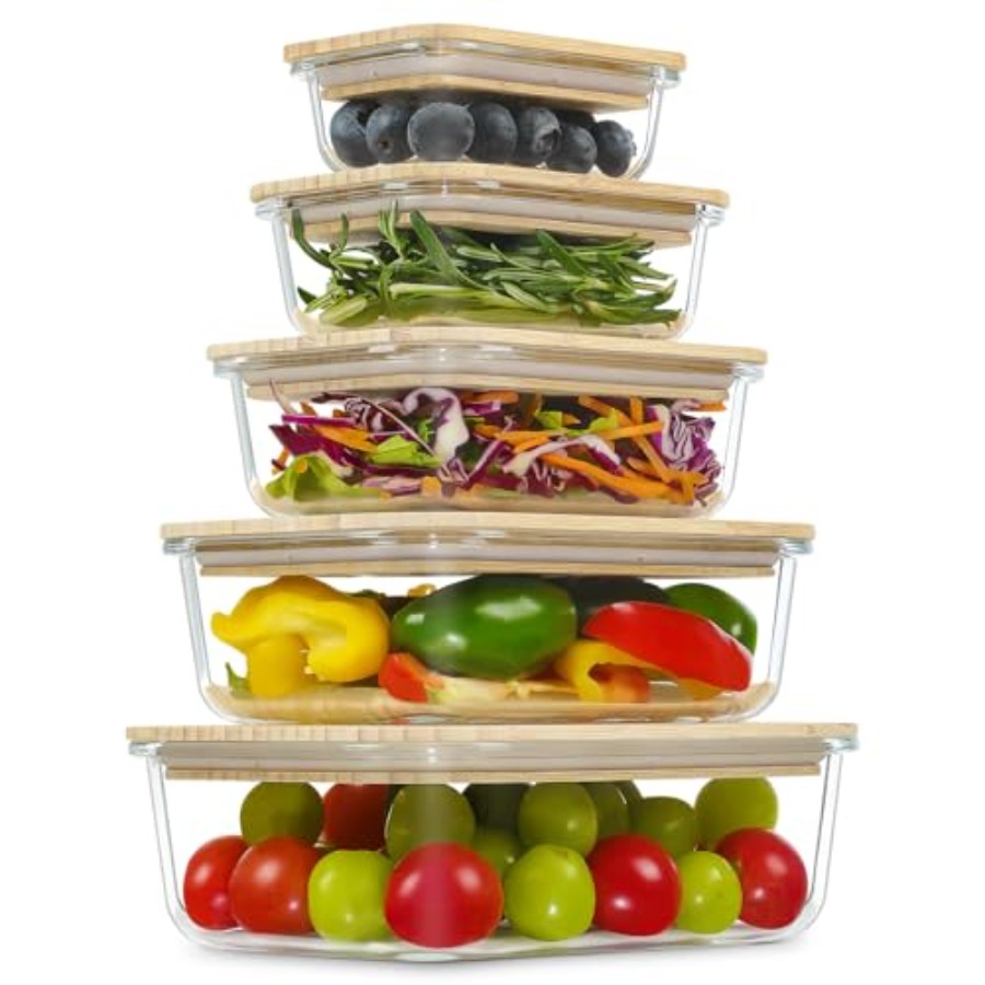 Food Storage Pantry - Glass Containers with Bamboo Lids Meal