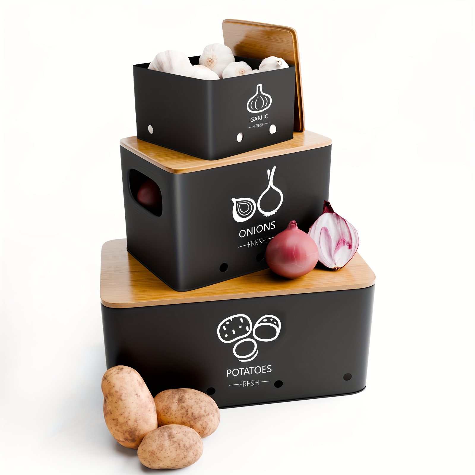 Food Storage Without Pantry - 3pcs Vegetable Storage Box, Potato Onion
