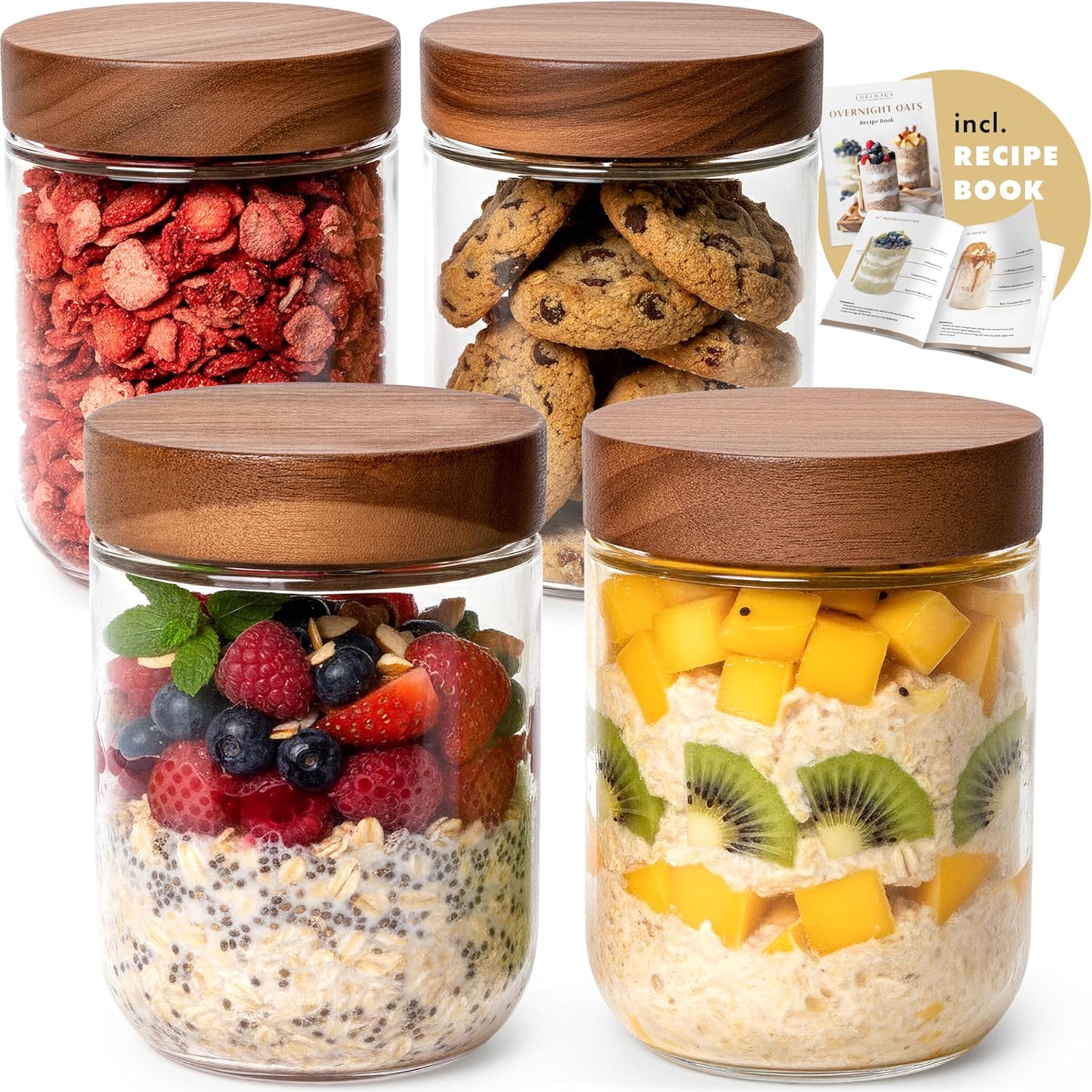 Overnight Oats Containers with - Food Storage Jars Plastic 评论和价格