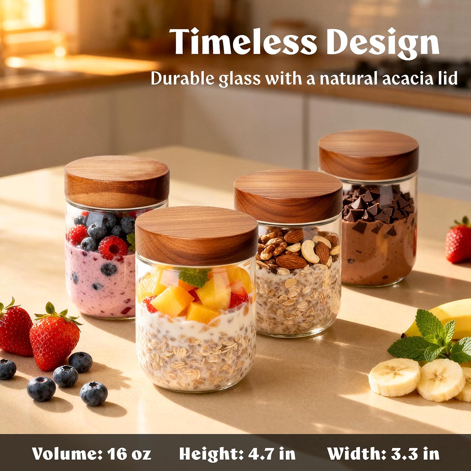 Overnight Oats Containers with - Food Storage Jars Plastic 评论和价格