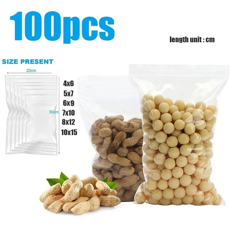 100/Pcs Pack Resealable Plasti - Food Storage Reusable Bags 评论和价格