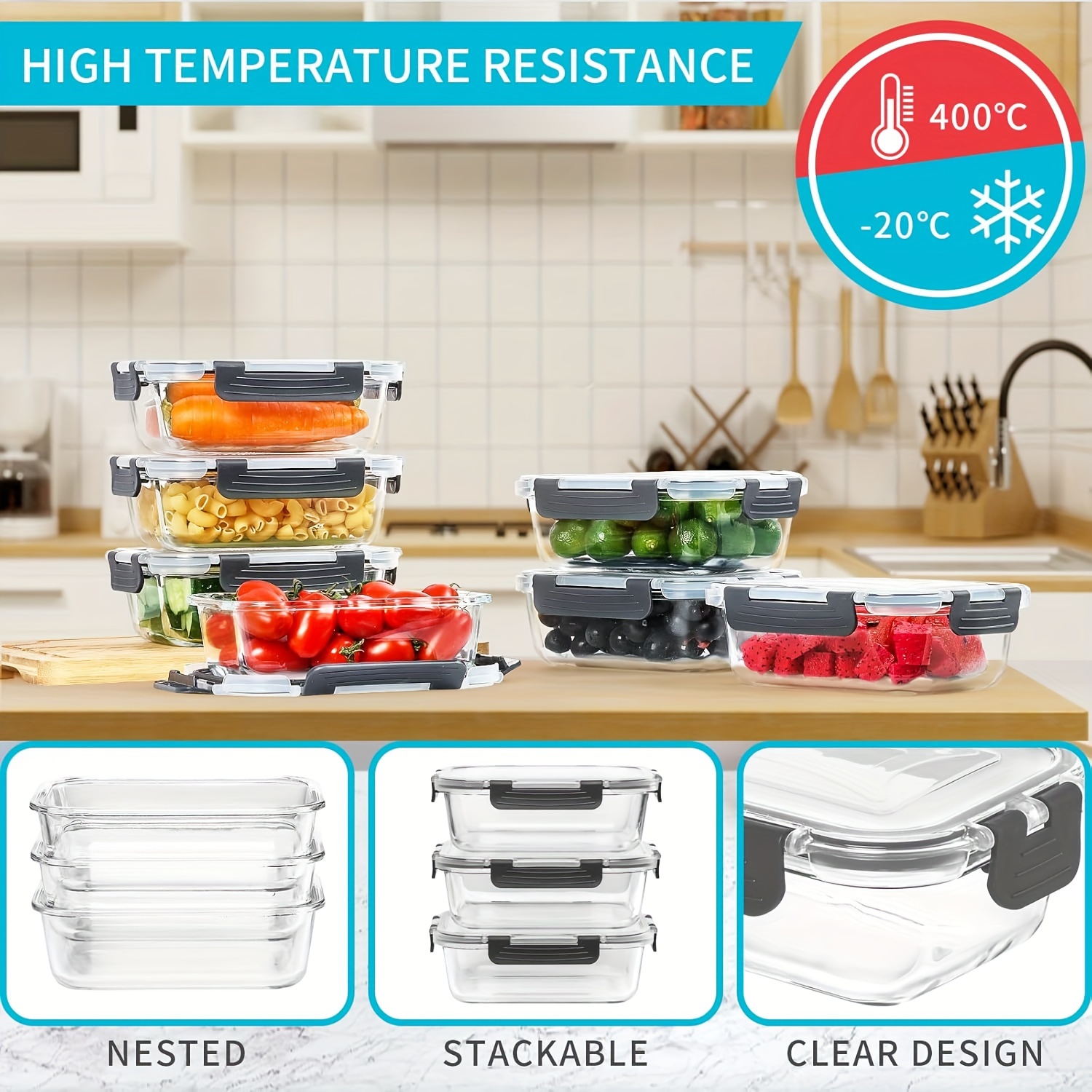 20 Pack 22oz Glass Meal Prep C - Food Storage Without Pantry 评论和价格