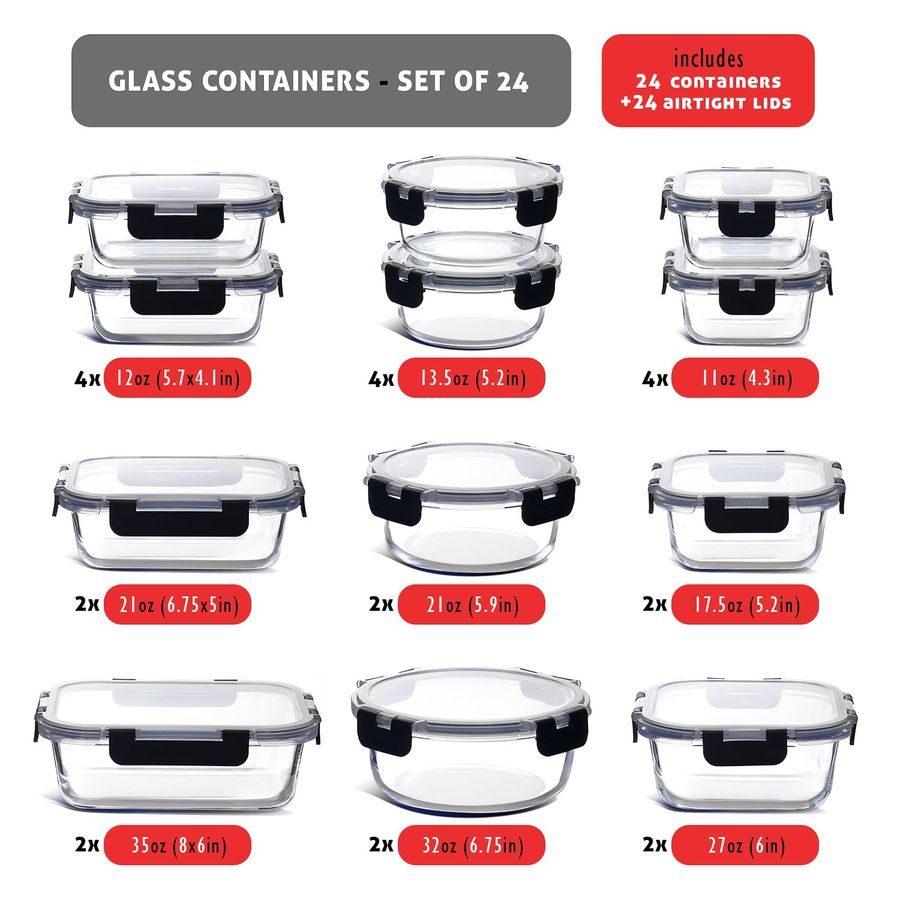 48pc Glass Storage Containers  - Food Storage Pantry 评论和价格