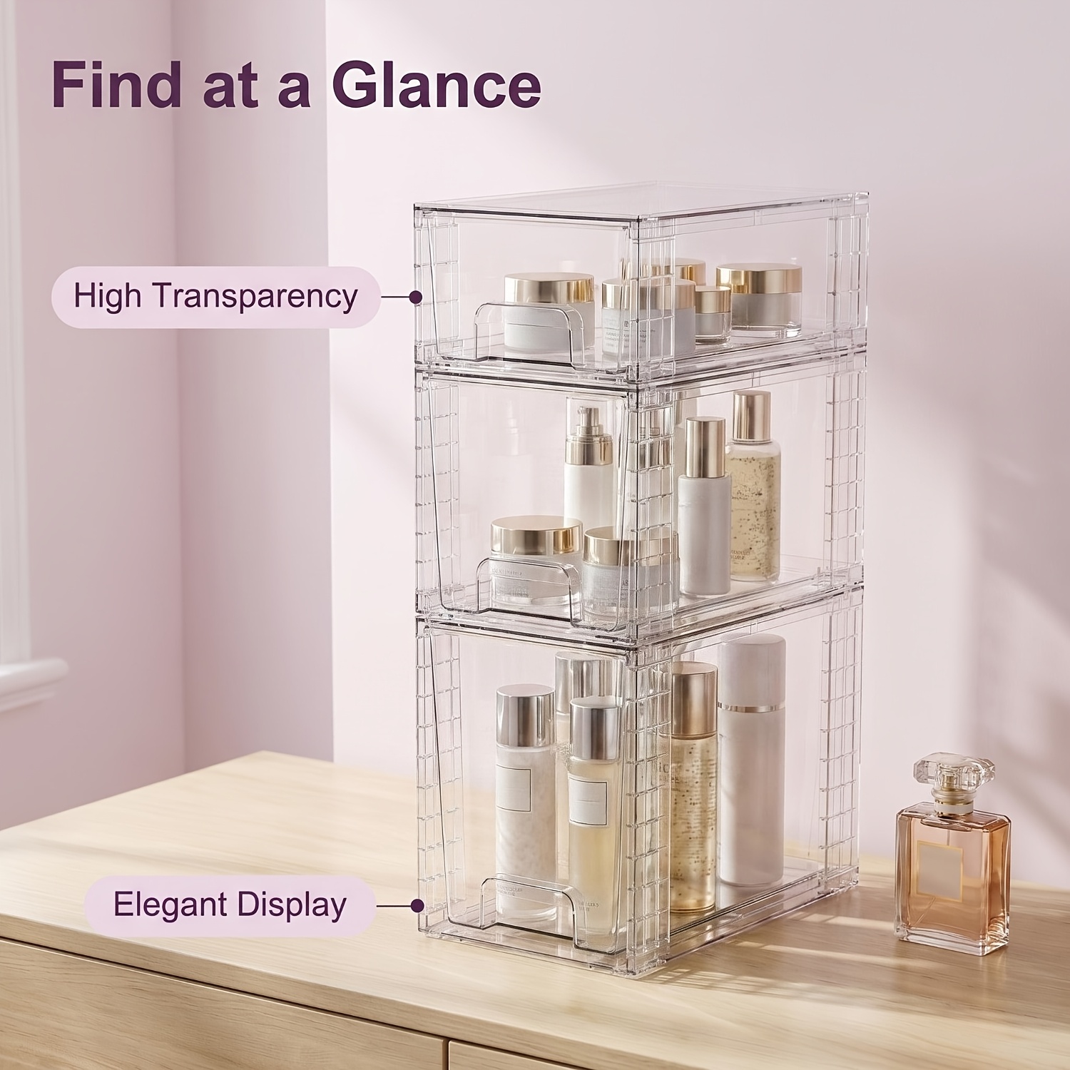3-Piece Clear Stackable Drawer - Food Storage Pantry 评论和价格