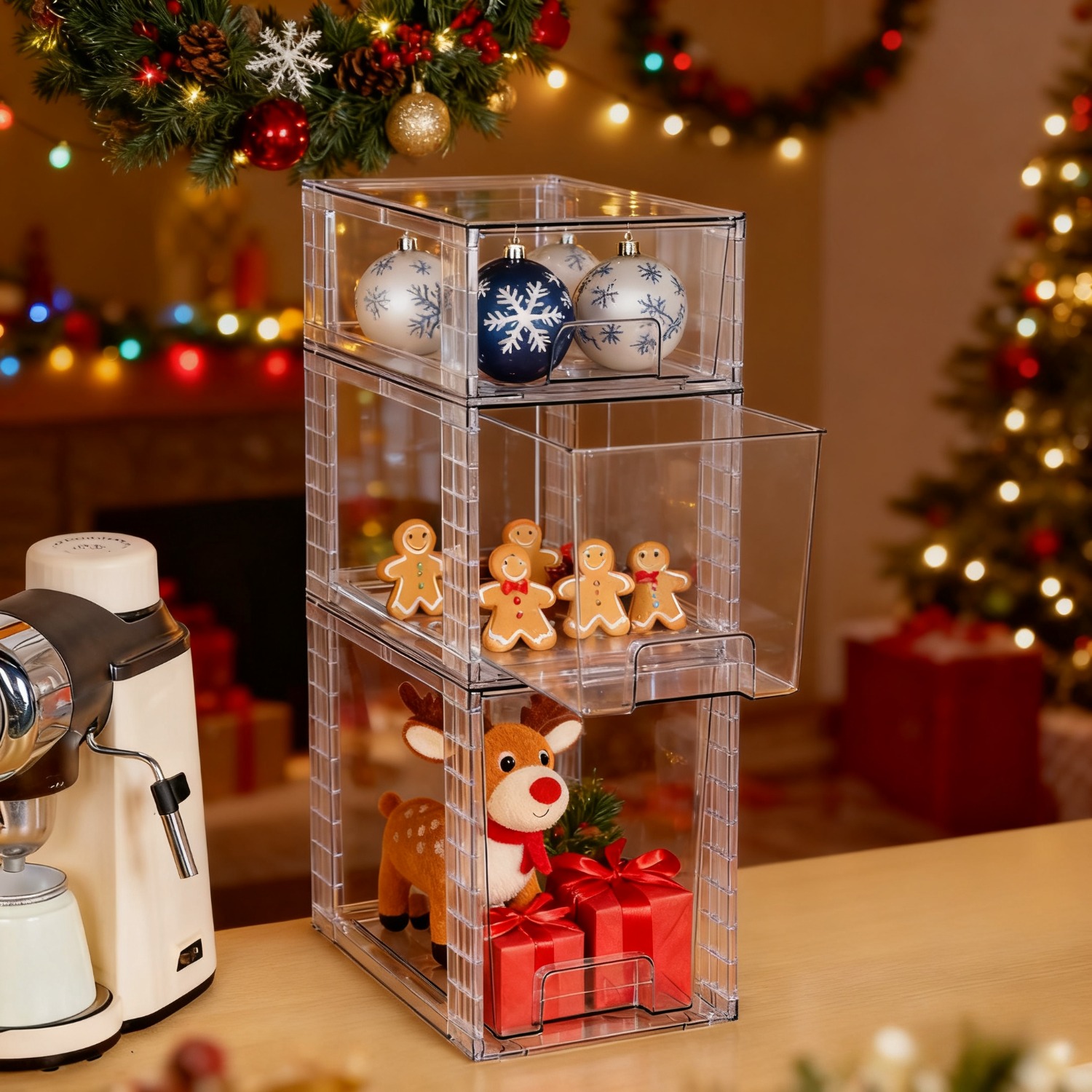 3-Piece Clear Stackable Drawer - Food Storage Pantry 评论和价格