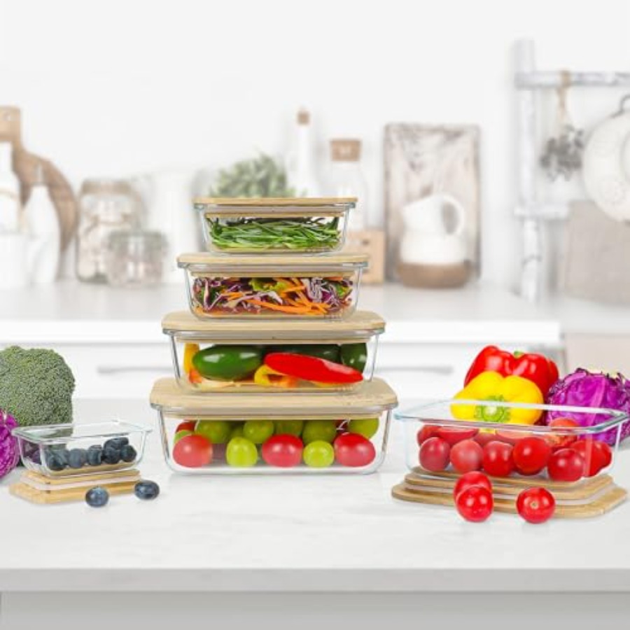 Glass Containers with Bamboo L - Food Storage Pantry 评论和价格