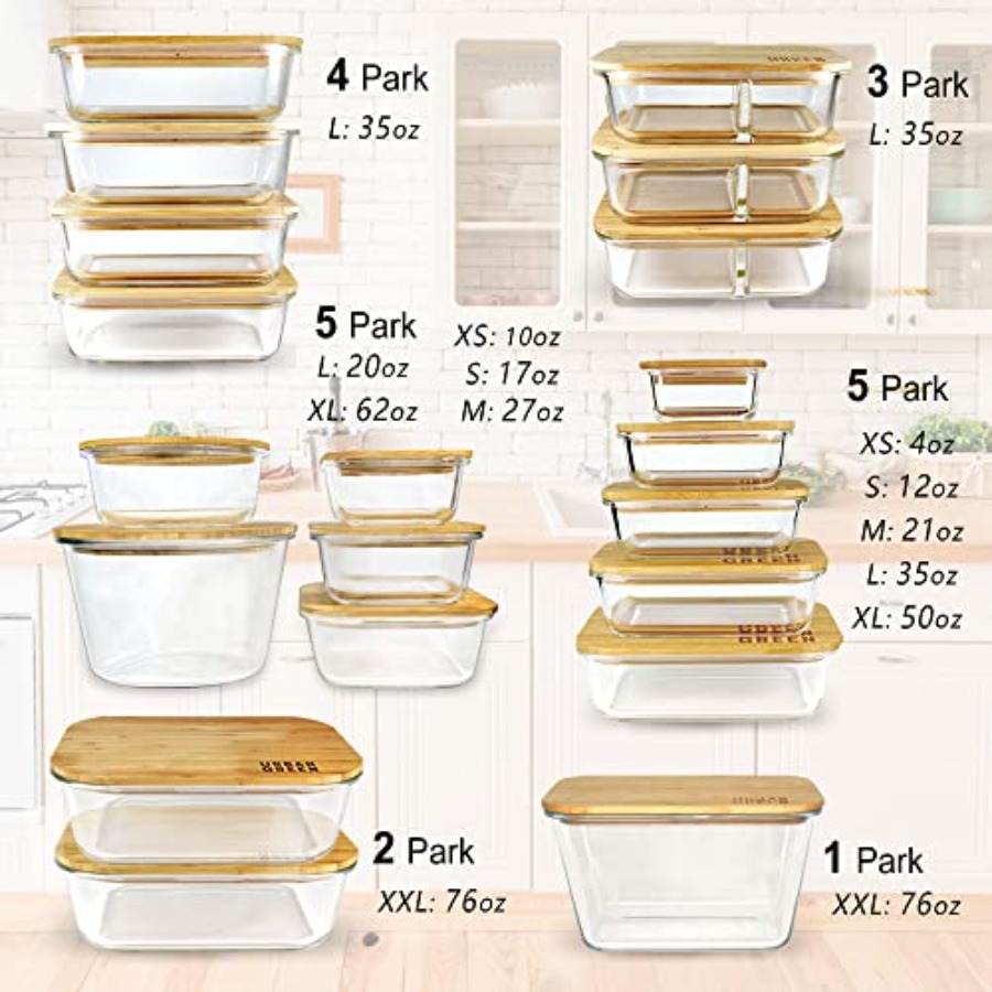 Glass Containers with Bamboo L - Food Storage Pantry 评论和价格