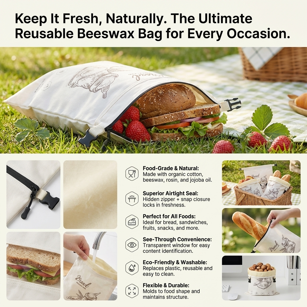 Reusable Beeswax Bread Bag wit - Food Storage Roll Bags 评论和价格
