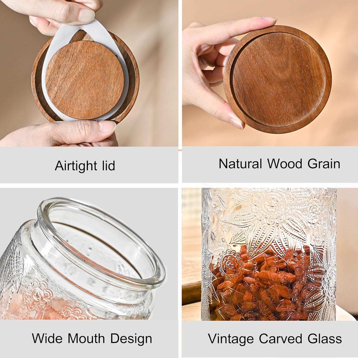 24oz Vintage Glass Jar with Ai - Airtight Cereal Jar 评论和价格