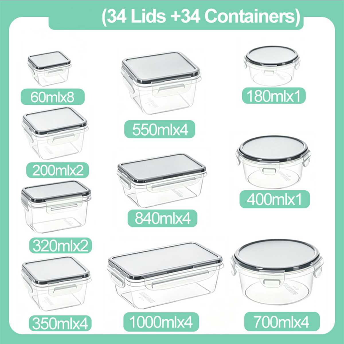 34PCS-Assorted Size Airtight F - Food Storage Pantry 评论和价格